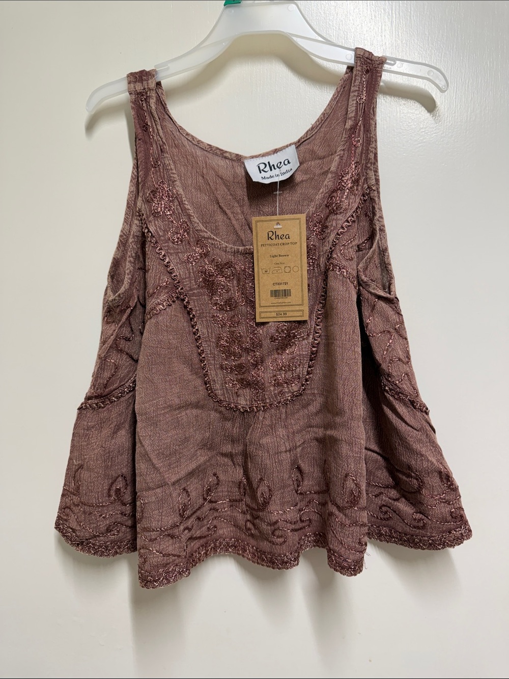 Embroidered Scoop-Neck Tank in Mauve
